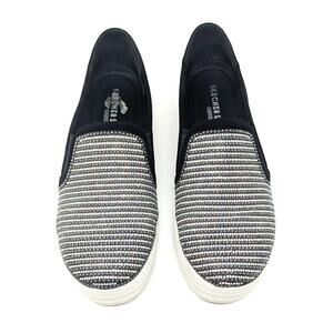 Skechers Womens 10 Shoes Sneakers Low Top Slip On Double Up-Shiny Black Silver